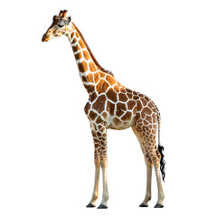 Obraz premium Majestic Giraffe Standing Tall Against A Black Background With Detailed Fur Pattern And Long Neck