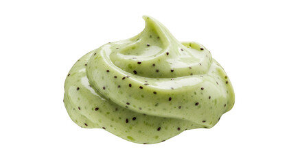 Fototapeta premium Luminous swirl of pistachio-tinted skincare with encapsulated charcoal on clean white background evokes freshness and vitality