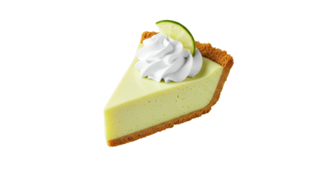 Delectable key lime pie slice with a fluffy whipped cream topping, a dessert delight inviting pure indulgence and tropical freshness for every