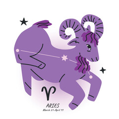 ARIES horoscope character. Celestial element or zodiac sign. Bright modern hand drawn vector