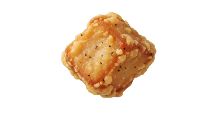 Single square piece of crispy fried chicken isolated on white background, ready for a delicious meal craving satisfaction