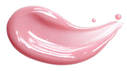 A smooth, glossy swatch of pink cream with a shiny texture, showcasing swirls and droplets.