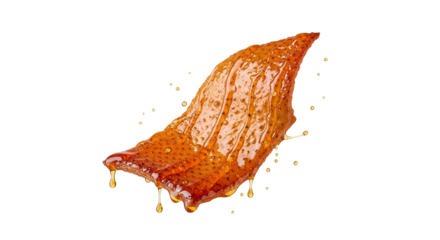 Deliciously glazed duck skin, capturing the culinary craftsmanship and tempting presentation, isolated against a stark white backdrop, revealing a