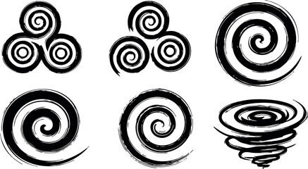 Set of black spiral swirl design elements vector illustration abstract shapes collection artistic style