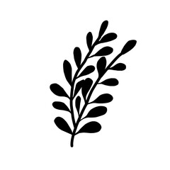Minimalist Botanical Leafy Branch Silhouette