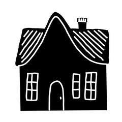 Cute Hand Drawn Folk Style House Silhouette