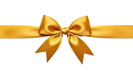 A beautiful shiny golden satin ribbon tied in a perfect bow centered horizontally against a clean transparent background, symbolizing celebration, gift, or luxury