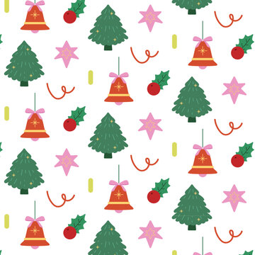 Pattern with Bauble, Christmas Tree, Mistletoe, Ribbon and Star 