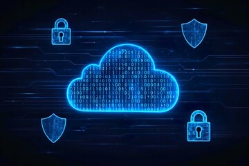 Secure Cloud Computing Concept with Binary Code and Padlocks