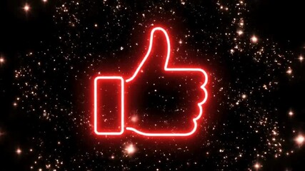 Vibrant glowing neon thumbs up symbol animation with dynamic light effects and modern appeal for social media marketing videos - Powered by Adobe