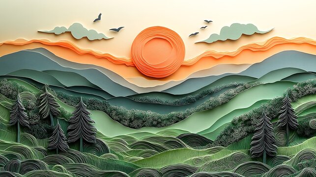 Abstract paper cut forest nature scene high resolution image