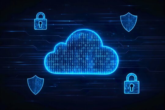 Secure Cloud Computing Concept with Binary Code and Padlocks