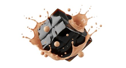 Abstract Cube Sensation: A Chocolate-Hued Delight Amidst a Creamy Cascade on a White Canvas