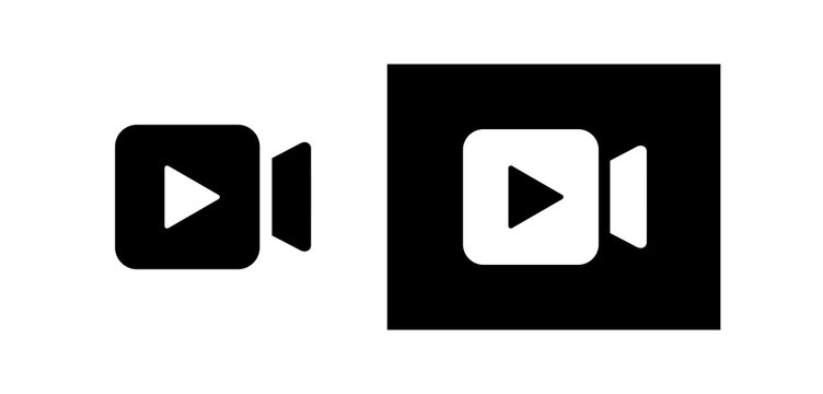 Video camera icon. Camcorder pictogram. Film or cinema sign. Multimedia symbol. Video preview button. Video recording designation. Raster icon.