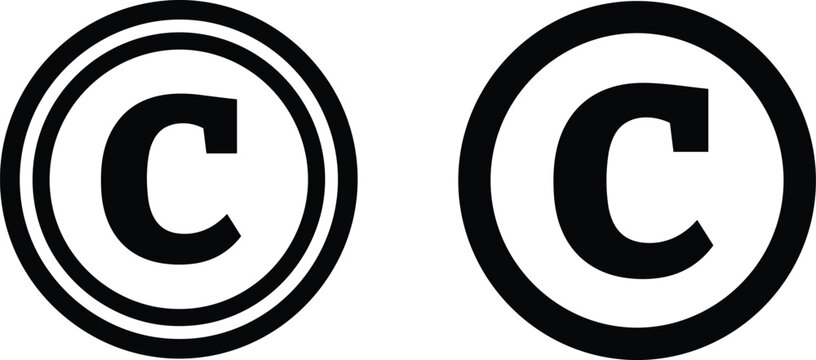 Copyright symbol vector illustration with single and double circle line design, intellectual property protection icon, legal rights branding emblem, minimal black isolated sign