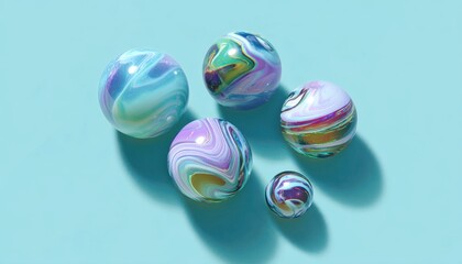 Swirling iridescent spheres with pastel colors marble