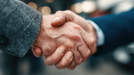 Businessmen shake hands sealing partnership agreement at Office, signifying successful collaboration, welcoming new opportunities and professional greetings