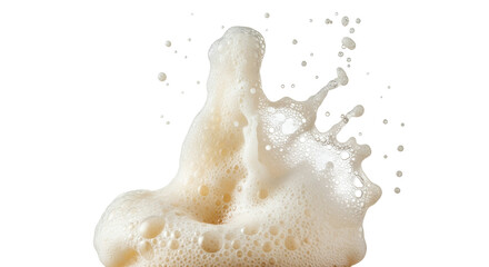 Effervescent eruption of golden foam against a stark white canvas in dynamic macro composition