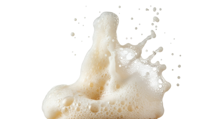 Effervescent eruption of golden foam against a stark white canvas in dynamic macro composition