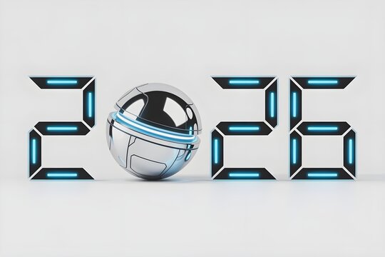 Futuristic 2026 design with a soccer ball for upcoming tournament