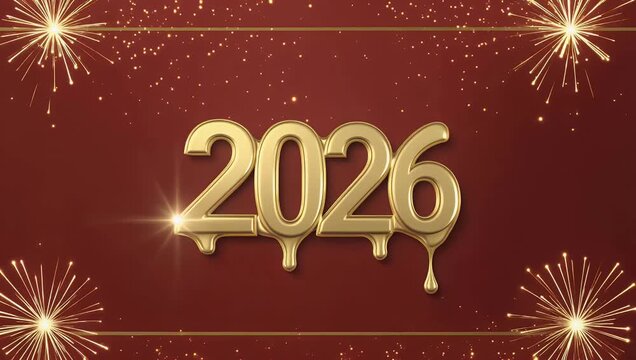 4K animated sequence gold liquid numbers morphing 2026 2027 red background designed elegant festive greetings countdowns dynamic holiday themed media projects