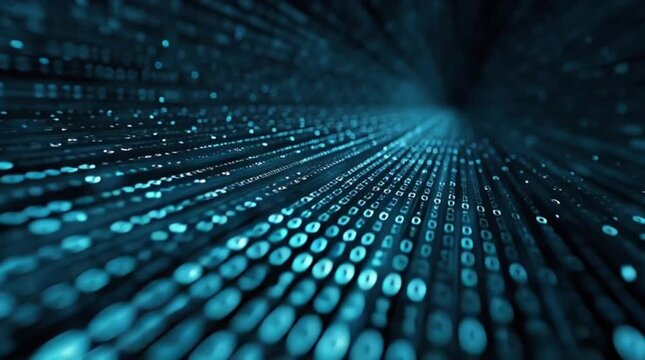 Immersive digital data stream animation with blue binary code, perfect for technology, science, and futuristic concepts in motion graphics