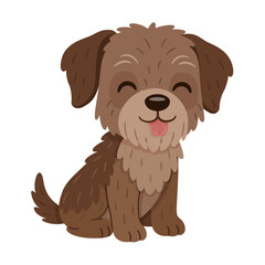 Cute brown dog sitting with tongue out. Hand drawn flat style. Slovakian Pointer or Border Terrier, Yorkshire. For kids designs, stickers, pets themes, educational materials, animal graphics.