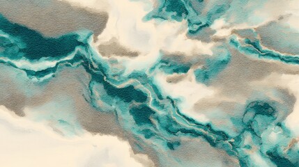 Teal and ivory marbled texture with grey accents abstract background