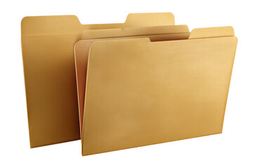 Two golden manila file folders with tabs on a black background yellow, Isolated On Transparent Background, Png Cut Out