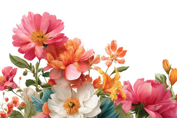 Vibrant bouquet of pink orange white and yellow flowers on black background floral, Isolated On Transparent Background, Png Cut Out