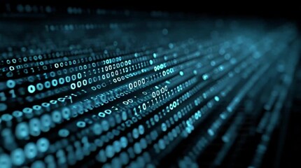Dynamic stream of blue binary code, flowing data visualization for futuristic tech, cyber security, and innovation concepts in motion graphics - Powered by Adobe