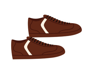 Stylish brown men sneakers with white stripe isolated on white background vector illustration