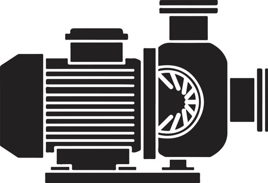 Industrial water pump with electric motor, detailed silhouette illustration