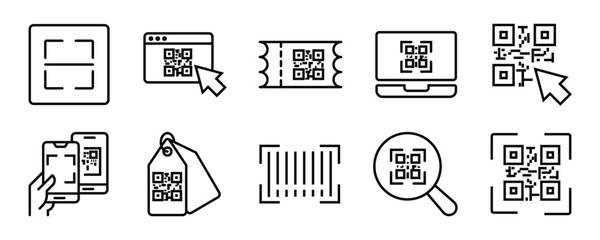 Qr code outline icon set. Editable stroke. Vector illustration