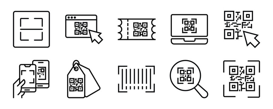Qr code outline icon set. Editable stroke. Vector illustration