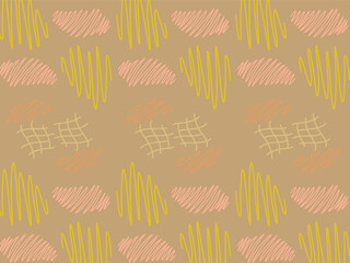 Pastel Scribble and Grid Pattern on Brown Background