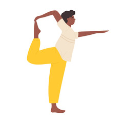 Person balancing in yoga dancer pose on white background, isolated for wellness and exercise vector illustration