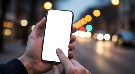 Mano femenina agarrando un teléfono inteligente con pantalla táctil en blanco, manos, mano femenina, teléfono inteligente