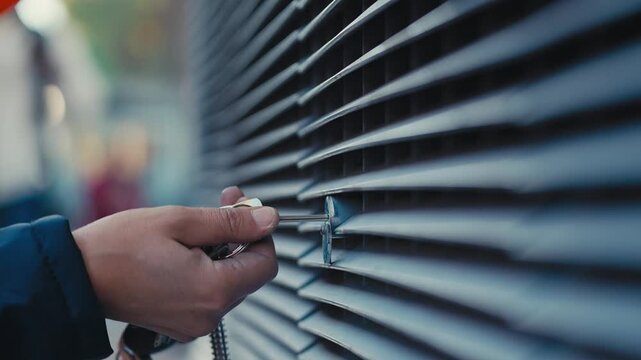 Maintenance Worker Tightening Screw on Metal Grille
