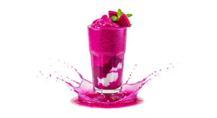 Refreshing dragon fruit smoothie presentation with dynamic liquid splash and vibrant color palette for a captivating and delicious visual experience