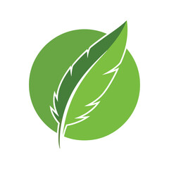 Vibrant green feather design with a fresh circular background