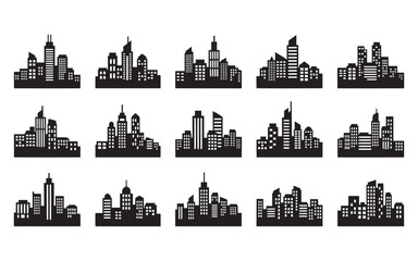 City skyline silhouettes collection: urban landscape vector icons