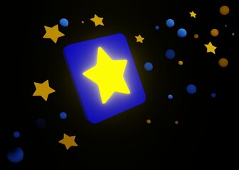 3D Rendered Blue App Icon with Glowing Yellow Star for Mobile Application Rating Favorite Selection or Quality Assurance Concept