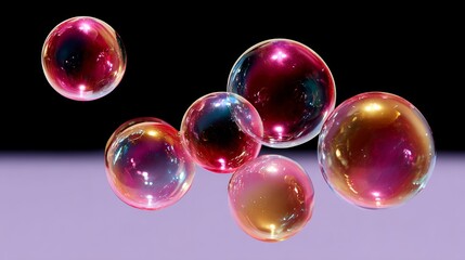 Colorful soap bubbles floating in the air, reflecting light and creating a mesmerizing display of iridescent colors against a dark background, showcasing the beauty of nature's simple wonders