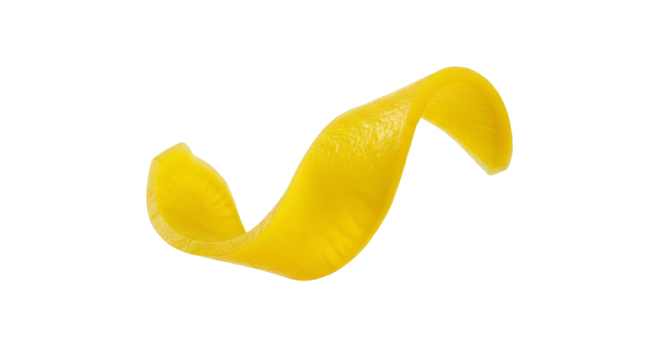 Golden Yellow Wave: A minimalistic composition of a flexible yellow form isolated against a stark white background, capturing a sense of rhythm and