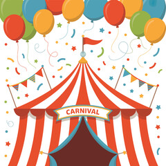 Obraz premium Bright carnival tent with balloons and confetti celebration