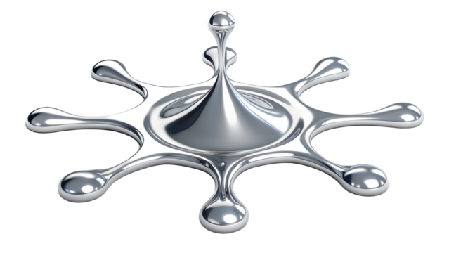 Liquid Metal Splash or Mercury Droplet Shape Isolated on a transparent background