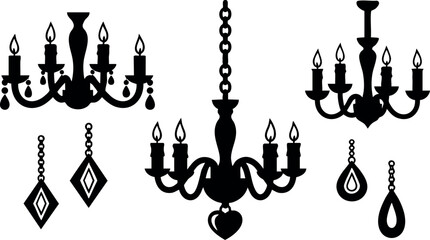Black silhouette candle chandelier vintage hanging decoration classic light design vector illustration