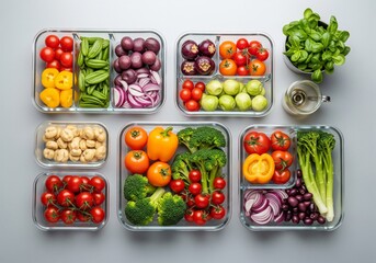 Fresh and Healthy Meal Prep Colorful Assortment of Vegetables and Fruits in Containers