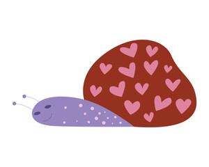 This cute snail illustration features a shell decorated with hearts, perfect for lovethemed projects